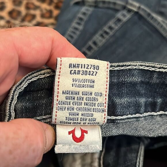 Y2K True Religion Becky Blue Factory Distressed Denim Flare Jeans Festival - Picture 10 of 11